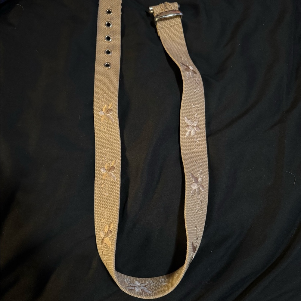 Y2K Taupe Canvas Belt with Floral Embroidery | Adjustable